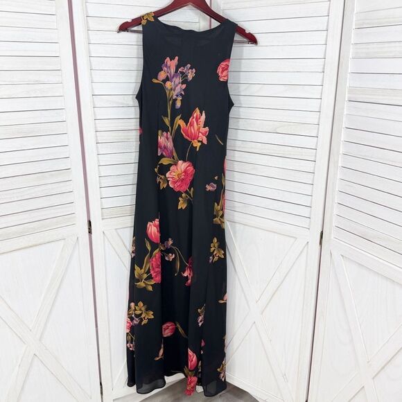 Vintage 90s Positive Attitude Floral Maxi Slip Dress Black Medium Glam Grunge - Picture 8 of 11